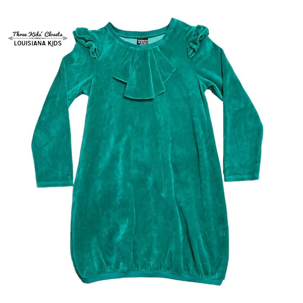 Raspberry Republic Sz 128/134 (7-9Y) Green Velour Dress